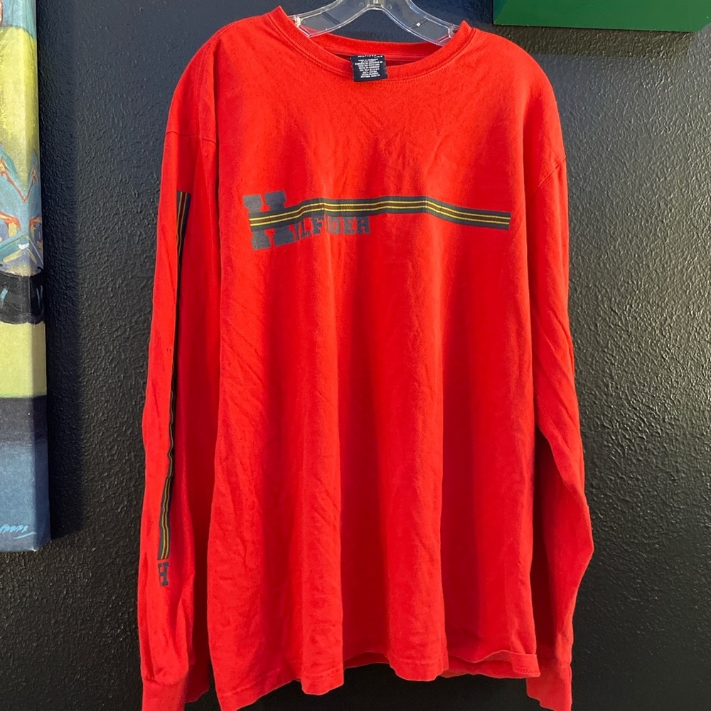 tommy hilfiger bright vintage long sleeve no stains but decently worn size large